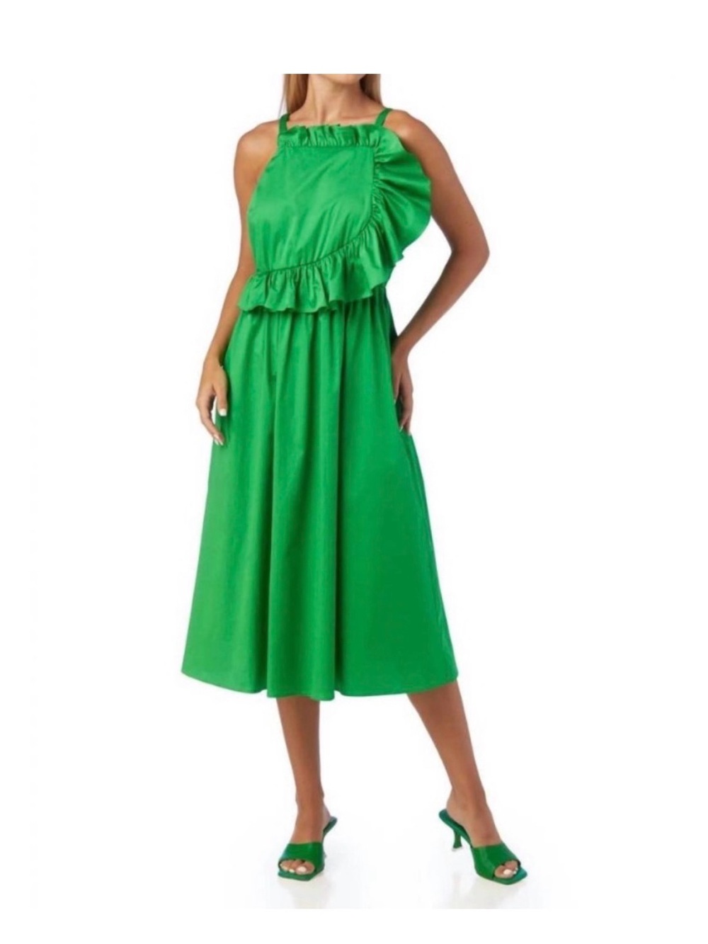 CROSBY by Mollie Burch Genevieve Dress (Bright Green Ruffle-Trim Midi Dress)